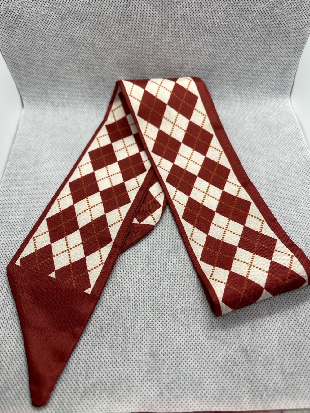 Men's Burgundy and Cream Argyle Twilly Scarf
